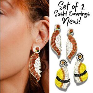 NEW SET OF 2 Sushi Beaded Earrings Roll Japanese Food Salmon Seed Bead Jewelry